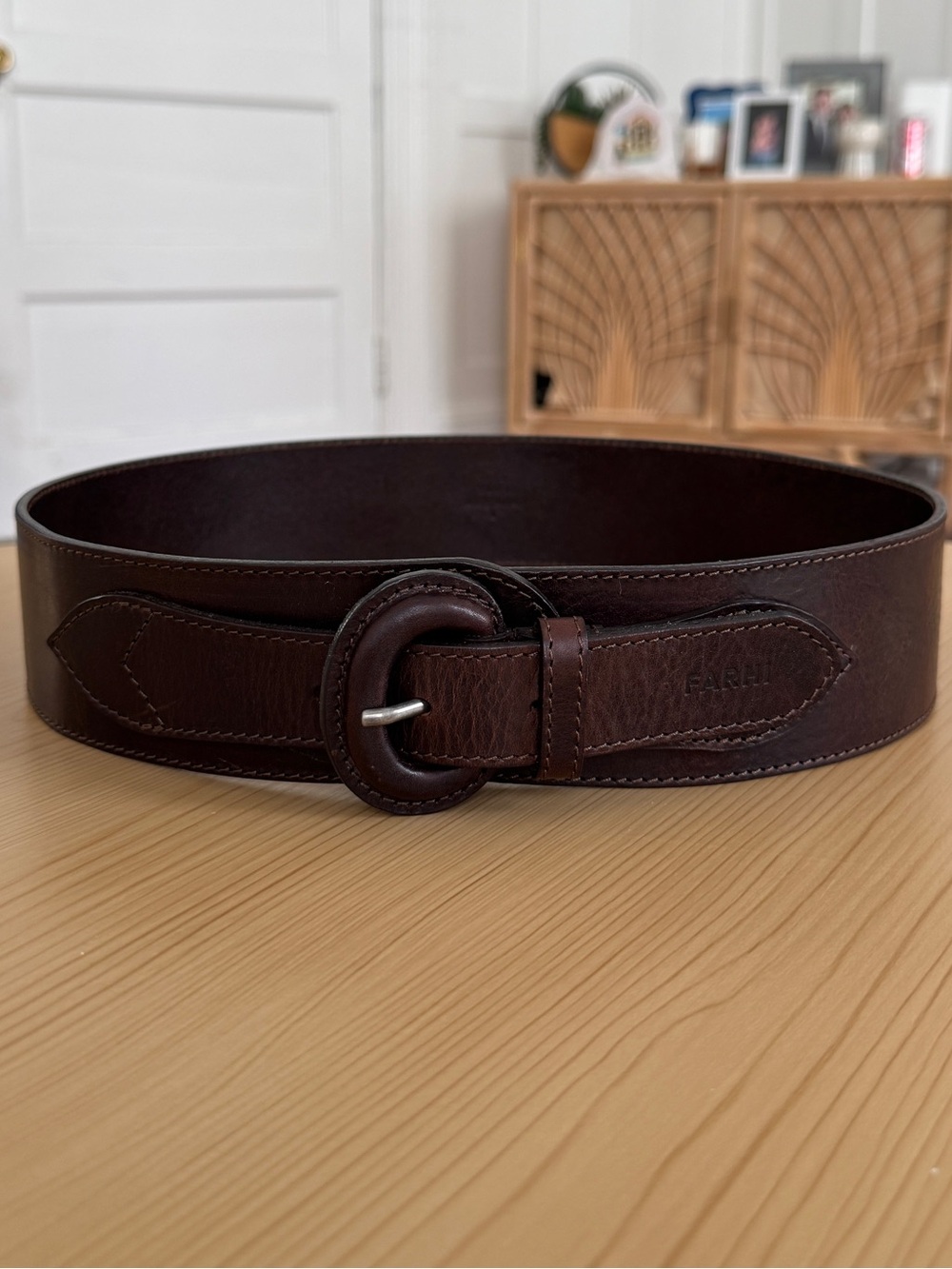 FARHI Nicole Farhi Thick Brown Leather Waist Belt Italy L / 30" - 32"